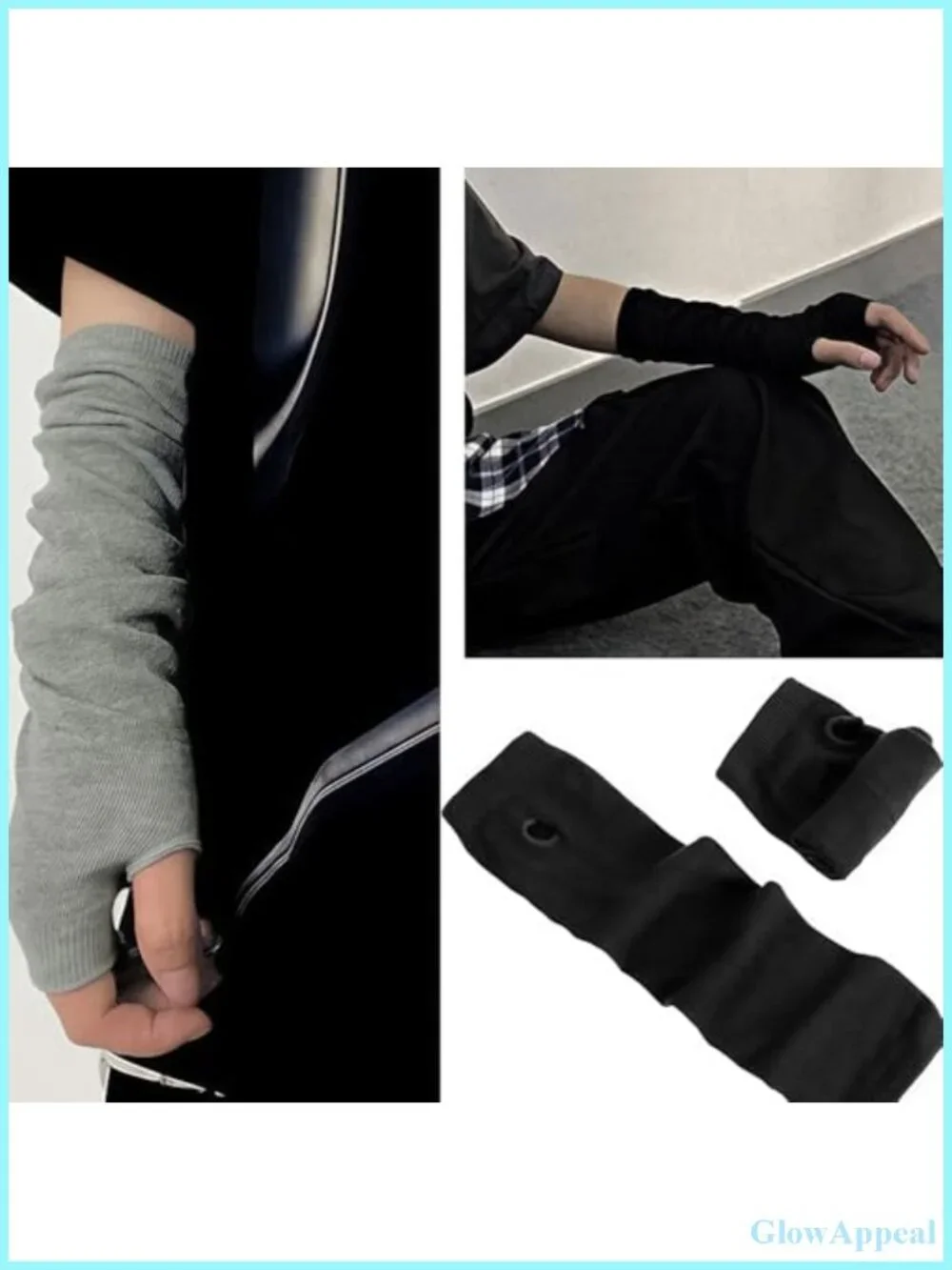 Elastic Fingerless Arm Warmers with Thumb Hole Stretchy Knit Long Gloves for